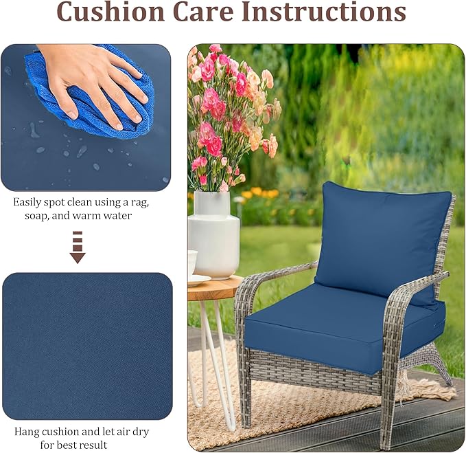 Waterproof Outdoor Chair Cushion Set of 3, Outdoor Cushions - Image 7