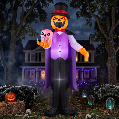 Joiedomi 12FT Giant Halloween Inflatable Pumpkin Ghost Vampire with Skull, Halloween Blow Up Gentleman Ghost Yard Decoration with Built-in LED Glowing Eyes for Lawn Garden Indoor Outdoor Decor