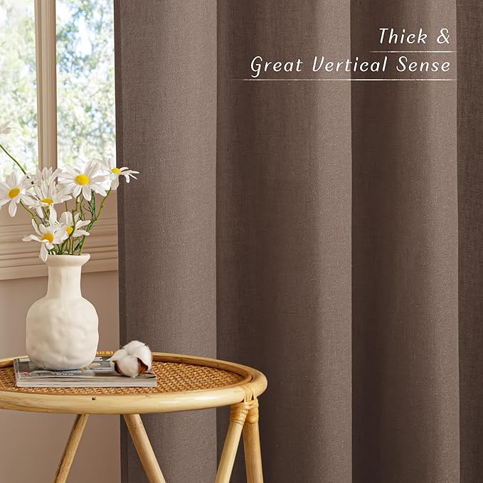 NICETOWN Linen Brown Curtains 96 inch Long, Grommet Privacy Added Thick Flax - Image 3