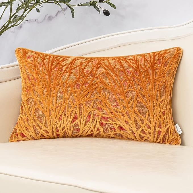 Yangest Orange Yellow Throw Pillow Cover Velvet Cushion Cover Branches by Yangest