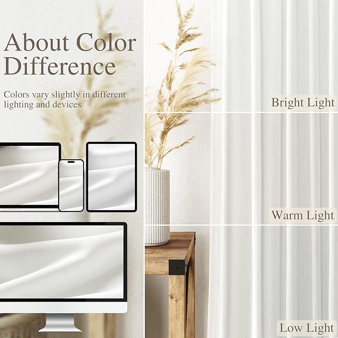 Off White Linen Curtains 96 Inches Long 2 Panels Set Back Tab Rod Pocket Semi - Image 4