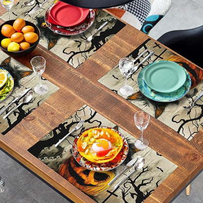 Halloween Black Cat Pumpkin 12x18 Placemats Set of 4 Happy Halloween Bat Branch - Image 7