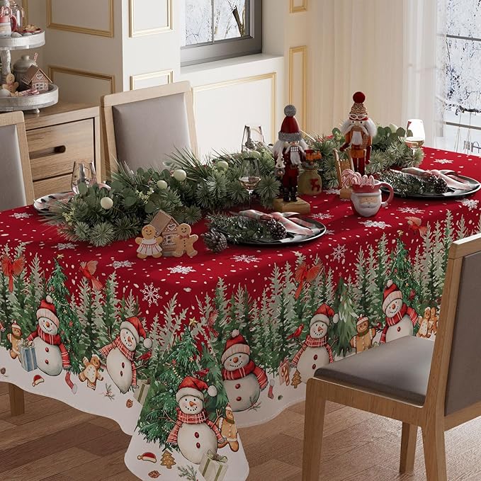 XCHI Snowman Gingerbread Man Tree Winter Tablecloth Square Christmas Table by XCHI