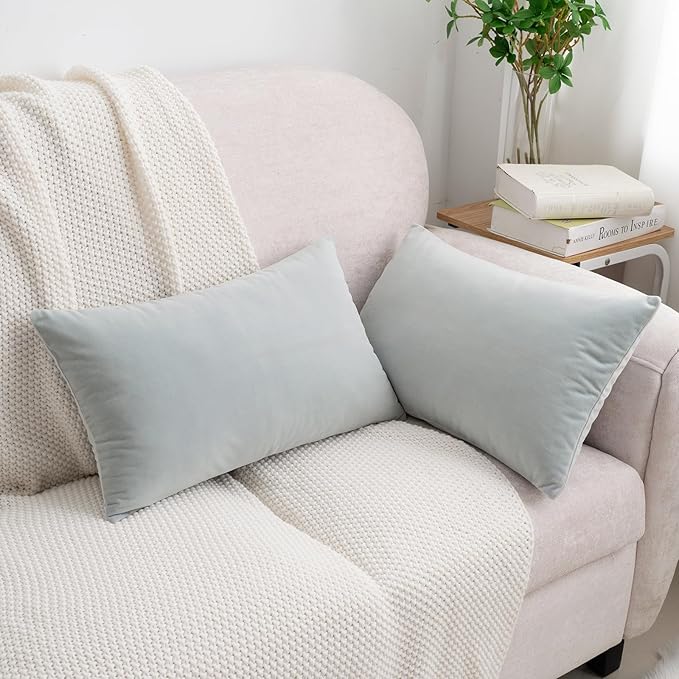 HWY 50 Baby Blue Velvet Rectangular Throw Pillow Covers 12x20 Inch - Image 7