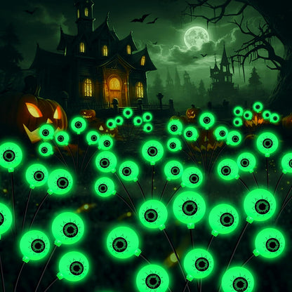 Kohlrabi Halloween Decorations Outdoor, 4 Pack 24 LED Solar Scary Eyeball Swaying Lights, Green Solar Firefly Lights Waterproof Outdoor Garden Light for Halloween Yard Garden Lawn Party Flower Bed