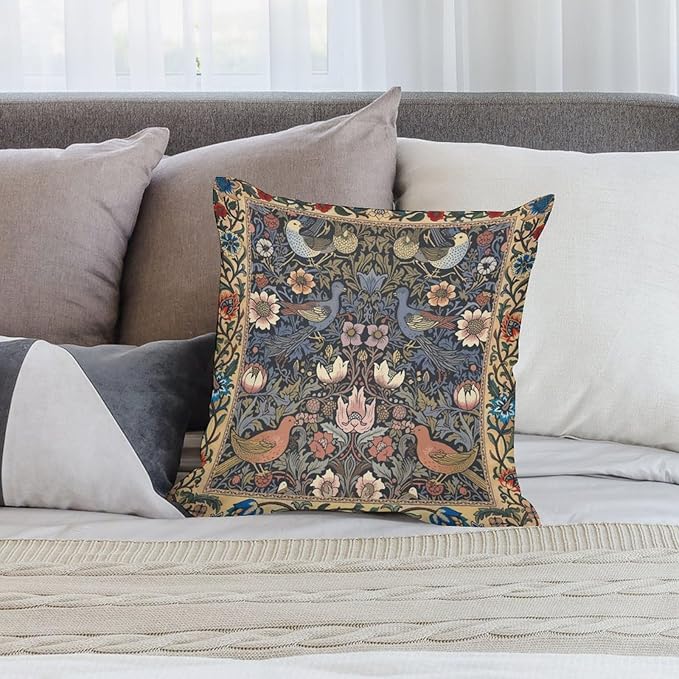 William Morris Floral Original Throw Pillow Covers Boho Chic Retro Floral Bird - Image 4