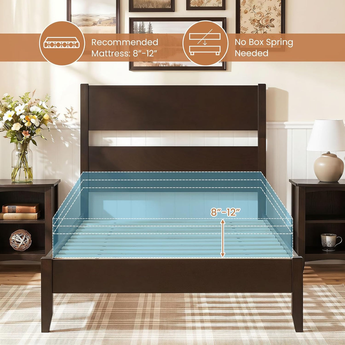 giantex twin size wooden bed frame with slatted on a desk or shelf