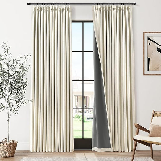 100% Blackout Pinch Pleated Linen Curtains 84 Inch Length 2 Panels Set Pinch by Joywell