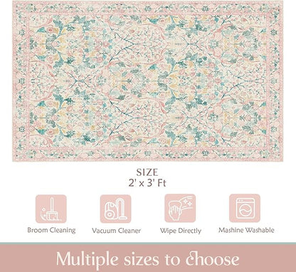 MUJOO 2x3 Washable Rug, Boho Front Door Mat Indoor Entrance Throw Carpet - Image 2