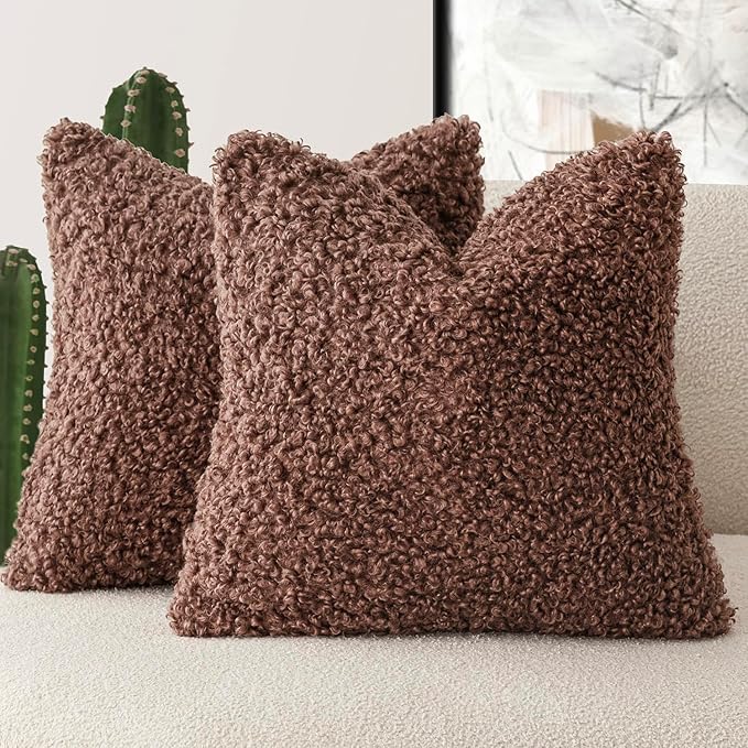 Foindtower 2 Pieces 20x20 Inch Red Brown, Faux Fur Throw Pillow Cover Accent by Foindtower