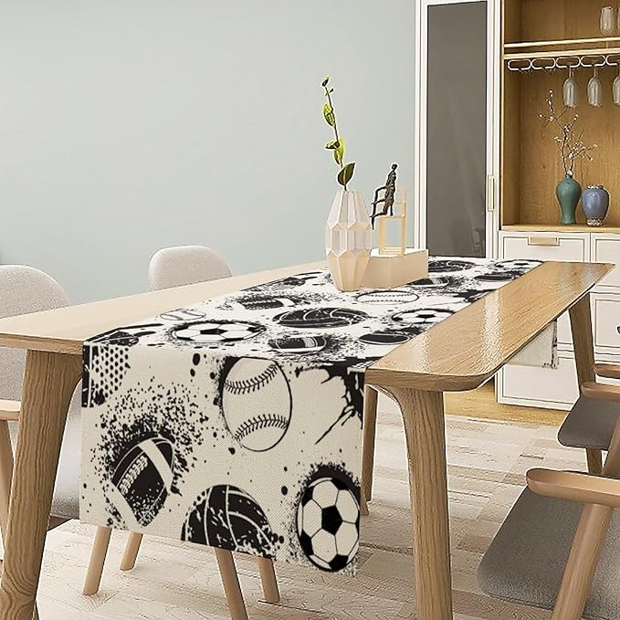 Football Table Runner Ball Black and White Colors Dark Grunge Sport Urban Game - Image 2