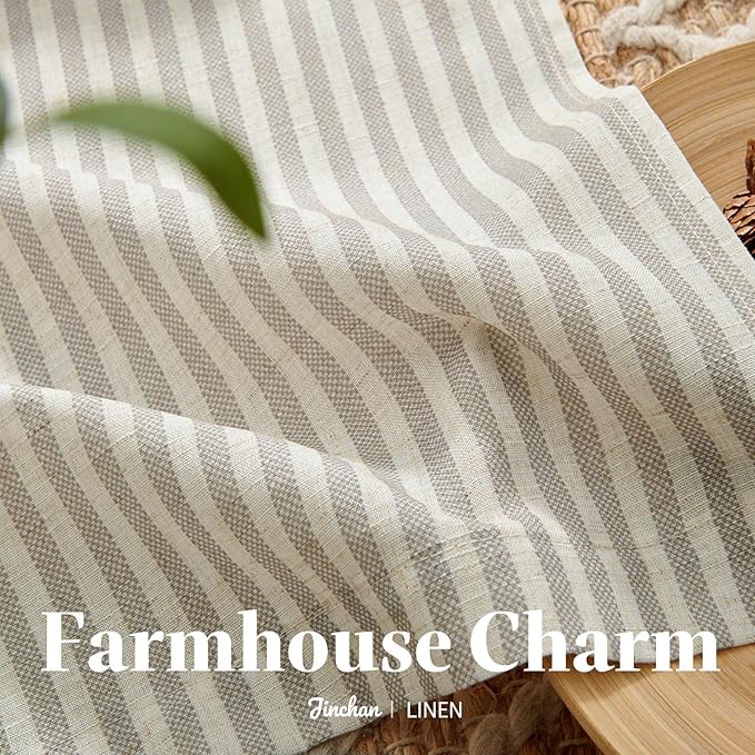 jinchan Striped Linen Kitchen Curtains 20 Inches Tier Curtains Farmhouse Modern - Image 7