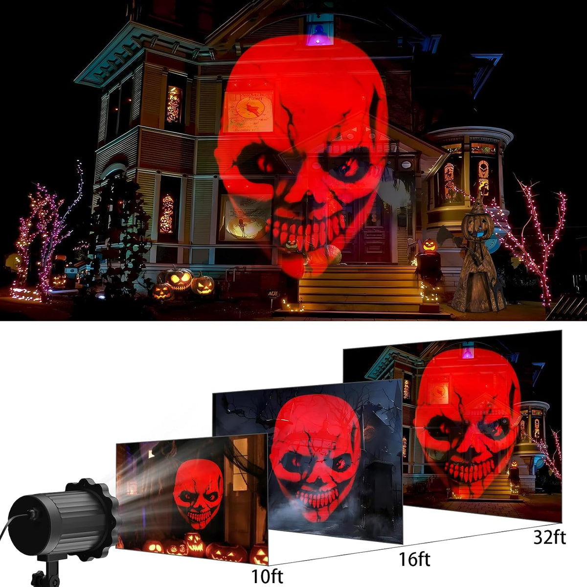 Halloween Decorations Outdoor, 3D Dynamic Red Skull Halloween Projector Lights, Waterproof Holiday Light for Window, Ground, Roof, Wall,Cemetery, Holiday Decor