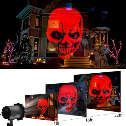 Halloween Decorations Outdoor, 3D Dynamic Red Skull Halloween Projector Lights, Waterproof Holiday Light for Window, Ground, Roof, Wall,Cemetery, Holiday Decor