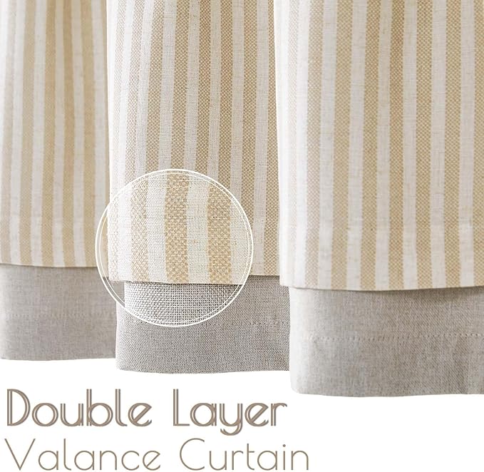 jinchan Linen Striped Valance for Windows 16 Inch Blackout Drapes for Small - Image 4