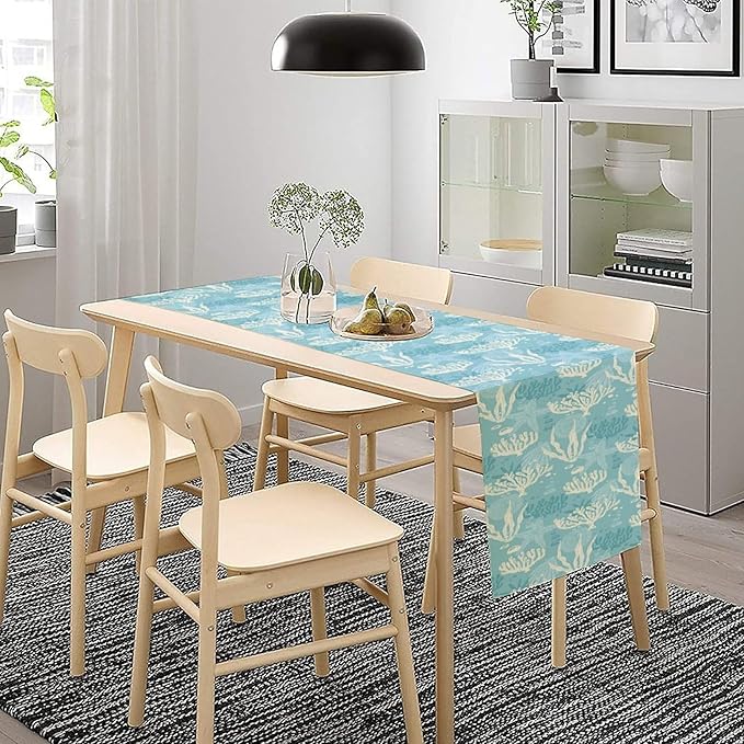 Ocean Seaweed Coral Table Runner Beach Blue Nautical Starfish Coral Table Runner - Image 8