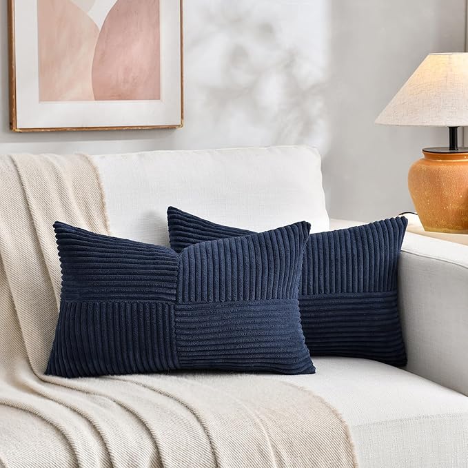Fancy Homi 2 Packs Navy Blue Long Lumbar Decorative Throw Pillow Covers 16x24 - Image 5
