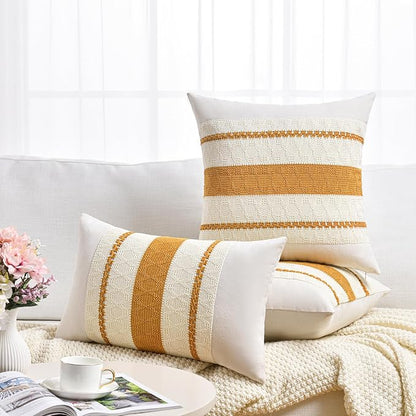 Fancy Homi Set of 2 Mustard Yellow Fall Lumbar Decorative Throw Pillow Cover - Image 6