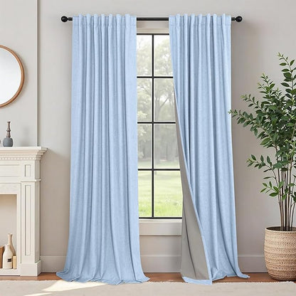 Total Blackout Baby Blue Linen Curtains 108 Inches Long 2 Panel Set Light Blue by Pitalk