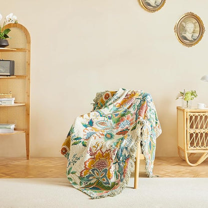 MSGKV Boho Throw Blanket for Couch 50"x60" 100% Cotton Vine Embroidery Blanket - Image 2