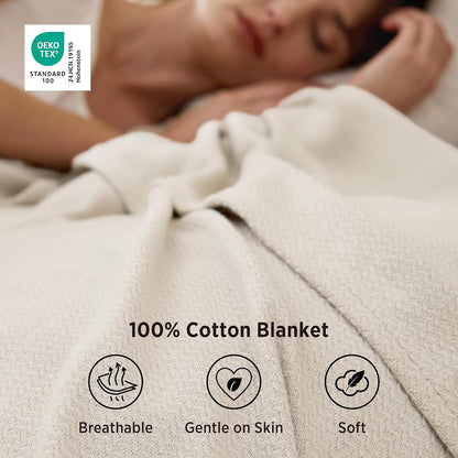 bedsure 100% cotton blanket, herringbone weave, queen size, close-up detail