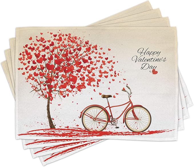 Ambesonne Valentines Day Place Mats Set of 4, Romantic Tree by Ambesonne