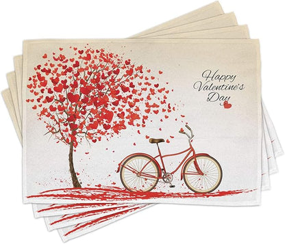 Ambesonne Valentines Day Place Mats Set of 4, Romantic Tree by Ambesonne