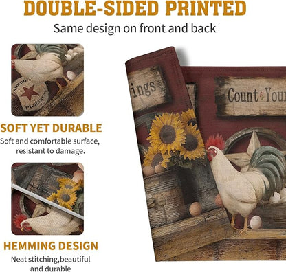 Farmhouse Rooster Placemats Set of 4 Farm Animal Chicken Place Mats 12x18 Inch - Image 5