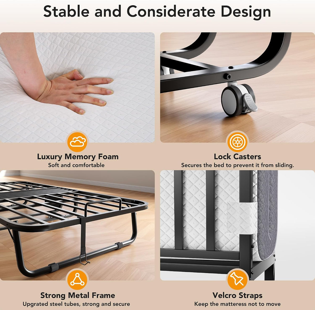 decofy folding bed, portable foldable bed with movable, package contents