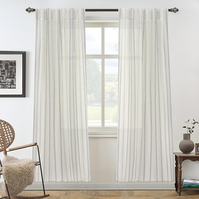 DriftAway Farmhouse Vertical Striped Linen Blend Textured Light Filtering Semi by DriftAway