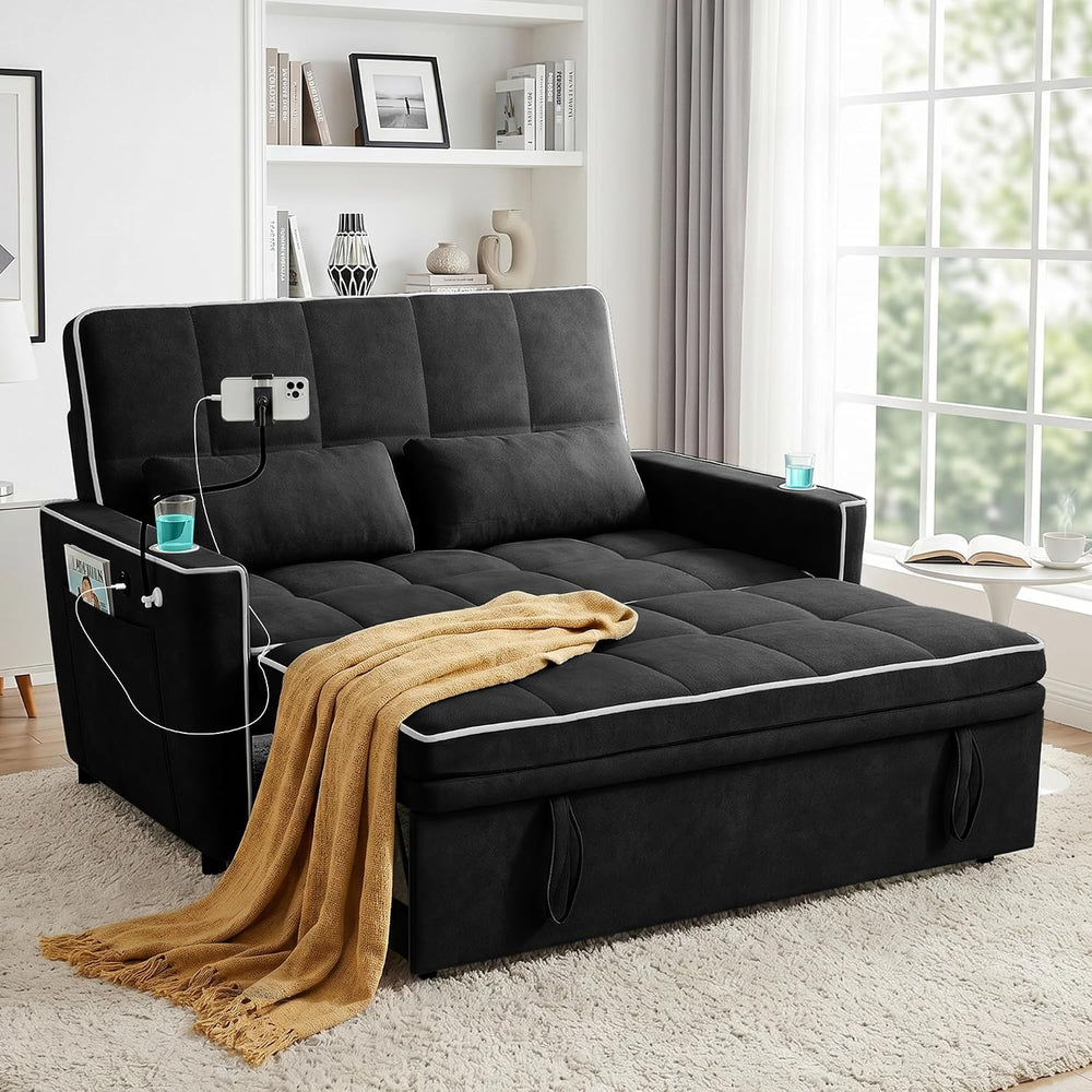 54'' Sleeper Sofa, Convertible Sofa Bed with Phone Holder, Pull Out C...
