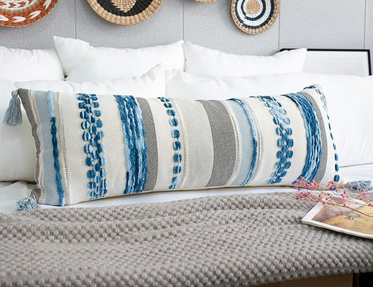PANOD Boho Long Lumbar Throw Pillow Cover 16 x 36 Blue, Chenille Morocan Extra by PANOD