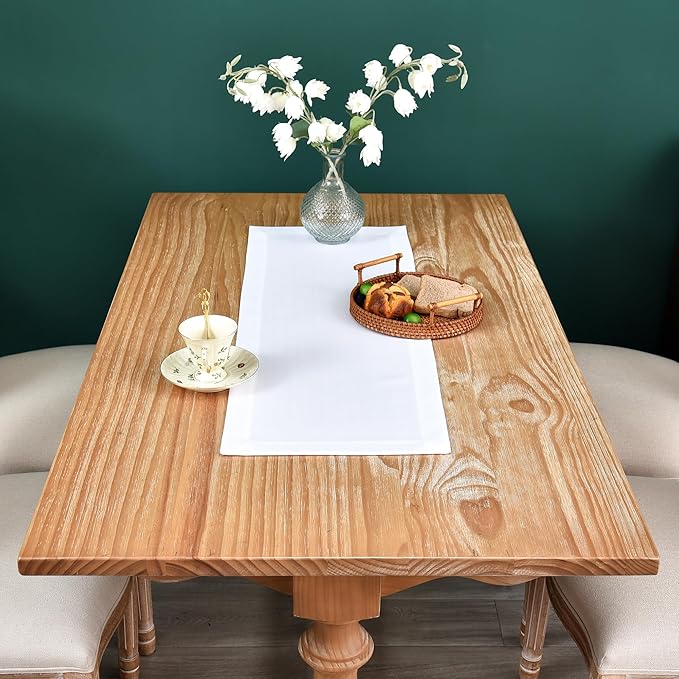 NEWISHER Farmhouse Rustic Table Runner Solid White Rectangular Table Runners - Image 3