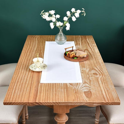 NEWISHER Farmhouse Rustic Table Runner Solid White Rectangular Table Runners - Image 3