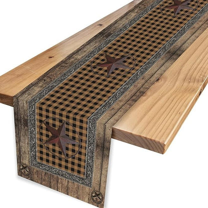 Western Table Runner, Rustic Texas Star Wooden Plank Buffalo Plaid Farmhouse - Image 4