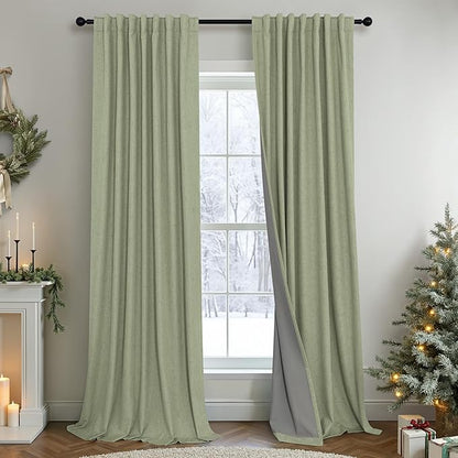 Light Sage Green Black Out Curtains 96 Inch Long by Pitalk