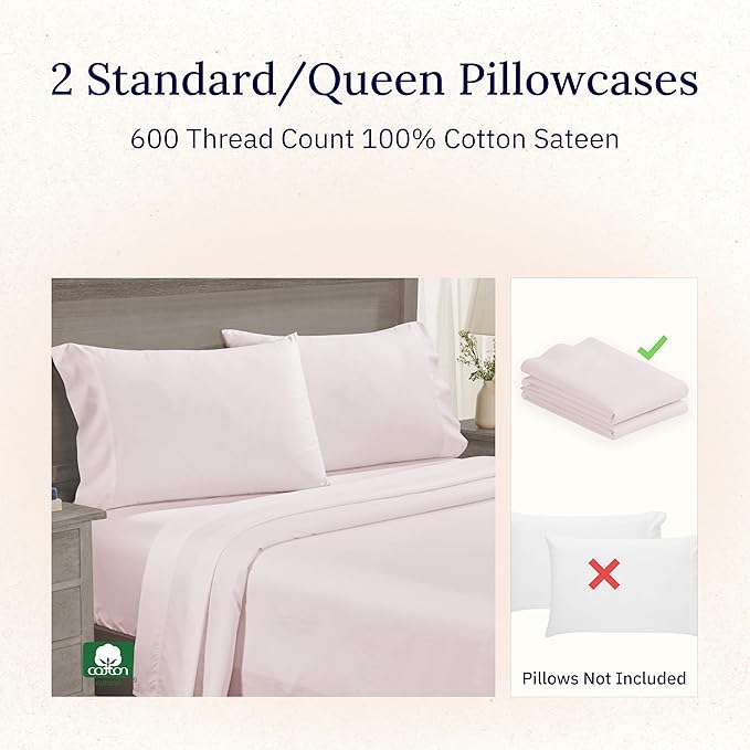 Luxuriously Soft Hotel Quality 600 Thread Count, 100% Cotton Set of 2 Cases - Image 3