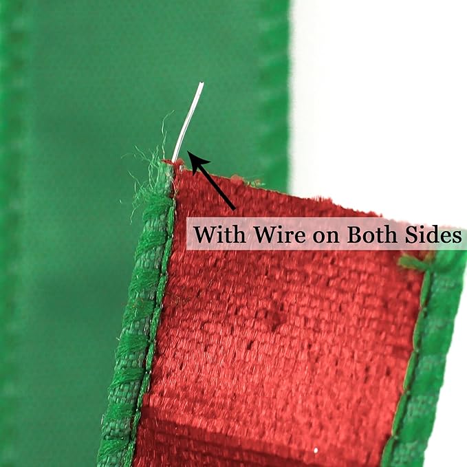 MEEDEE Crushed Red Velvet & Green Back Double Sided Christmas Wired Ribbon - Image 7