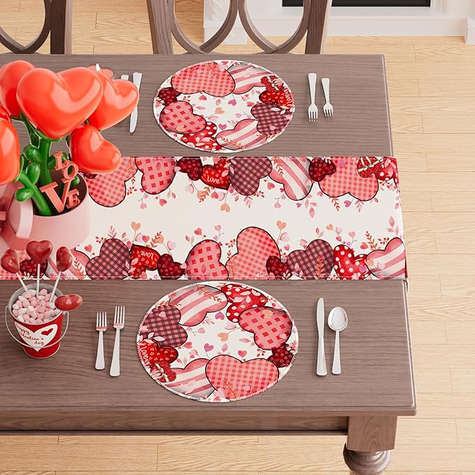 XCHI Love Hearts Valentine's Day Round Placemats Set of 4 Table Mats - Image 3