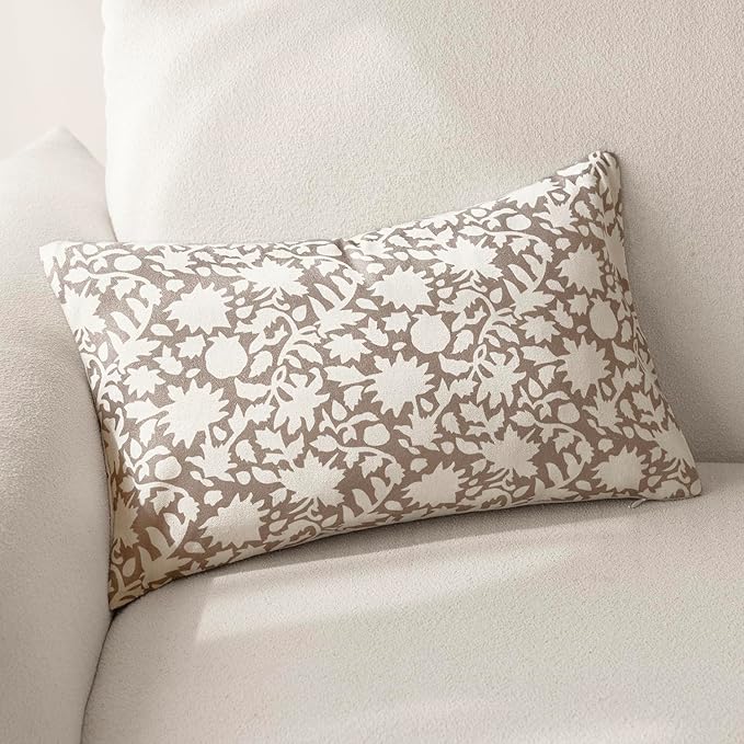 Foindtower Set of 2 Decorative Neutral Floral Lumbar Throw Pillow Covers Accent - Image 3