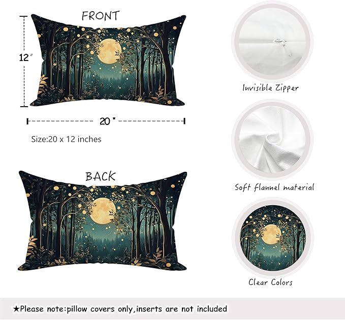 Rustic William Morris Inspired Night Moon Forest Decor Pillow Covers 18x18 - Image 2