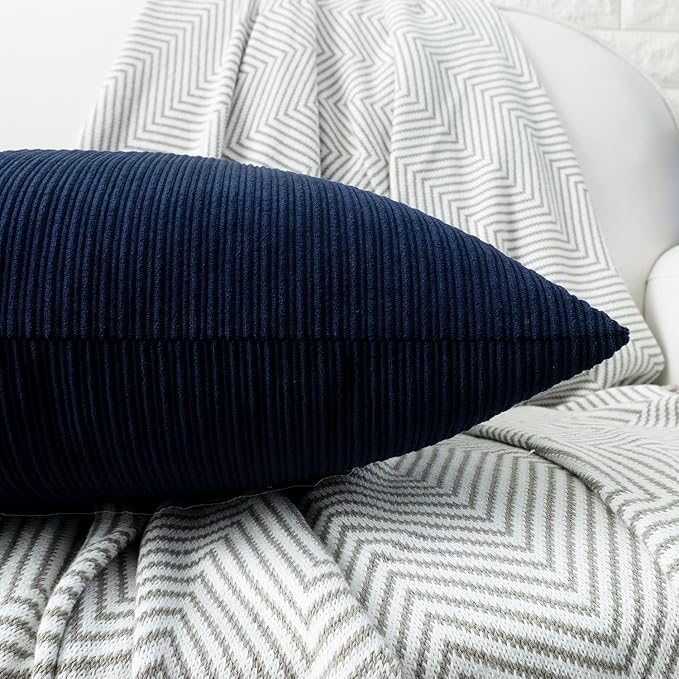 HWY 50 Navy Blue Chenille Throw Pillow Covers 22x22 Inch - Image 4