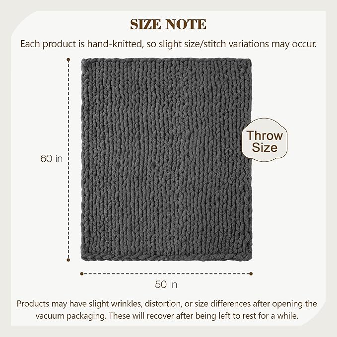 Carriediosa Chunky Knit Throw Blanket 50" X 60", 100% Hand Made Large Chenille - Image 3