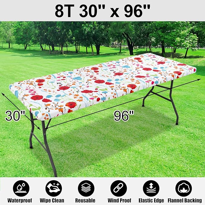Smiry Rectangle Picnic Tablecloth, Waterproof Elastic Fitted Table Covers - Image 6