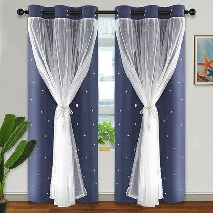 Kinryb Decorative Star Cut-Out Window Curtains Room Decoration Double Layer by Kinryb