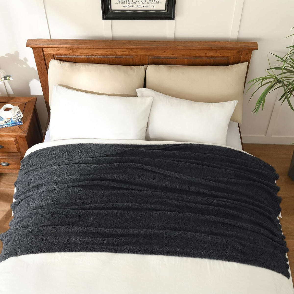 jooja knitted dark grey black throw twin size shown in use