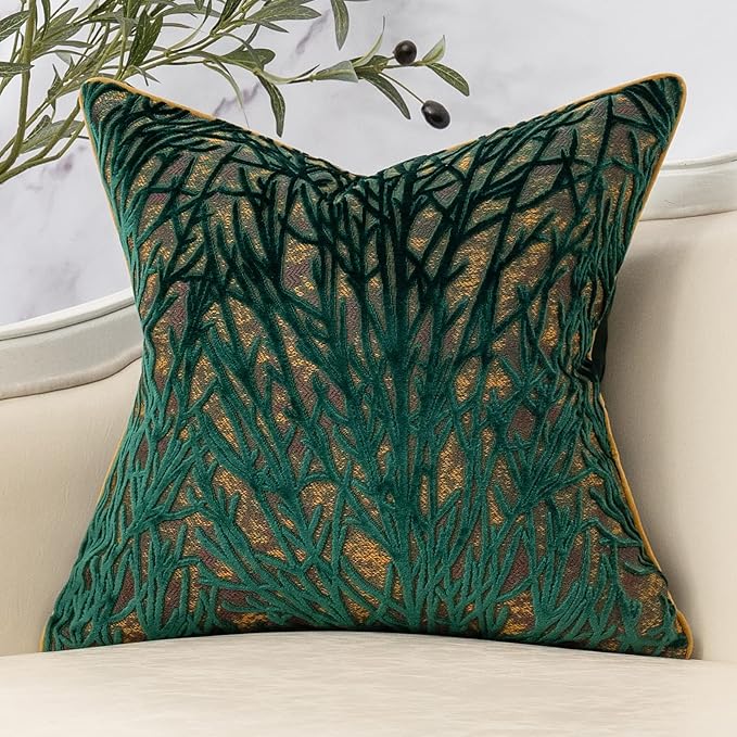 Yangest Green Twigs Throw Pillow Cover Branches Velvet Cushion Case Neutral by Yangest