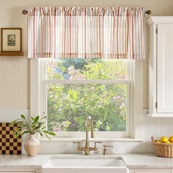 jinchan Valance Curtain Linen Textured Christmas Striped Window Curtain - Image 2