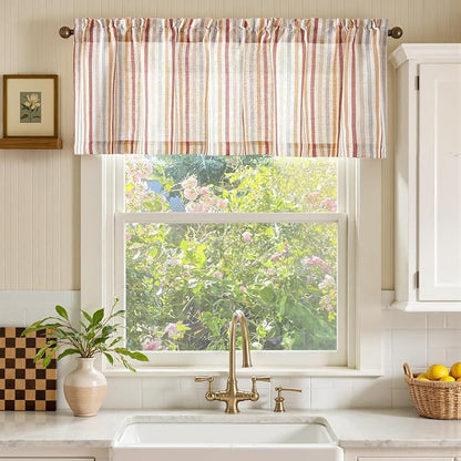 jinchan Valance Curtain Linen Textured Christmas Striped Window Curtain - Image 2