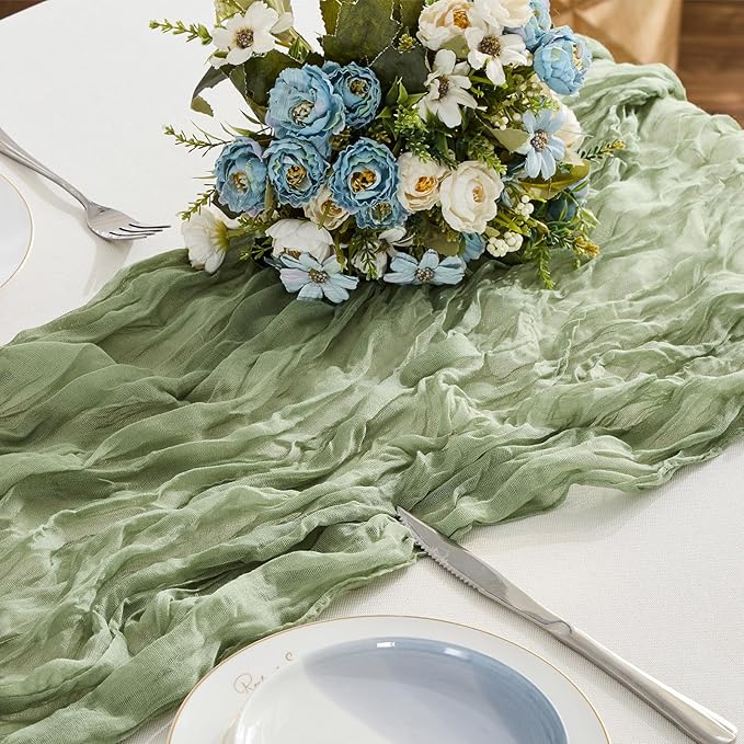 BALCONY & FALCON 2 Pack Sage Green Cheesecloth Table Runner 10FT 120 Inch by BALCONYFALCON